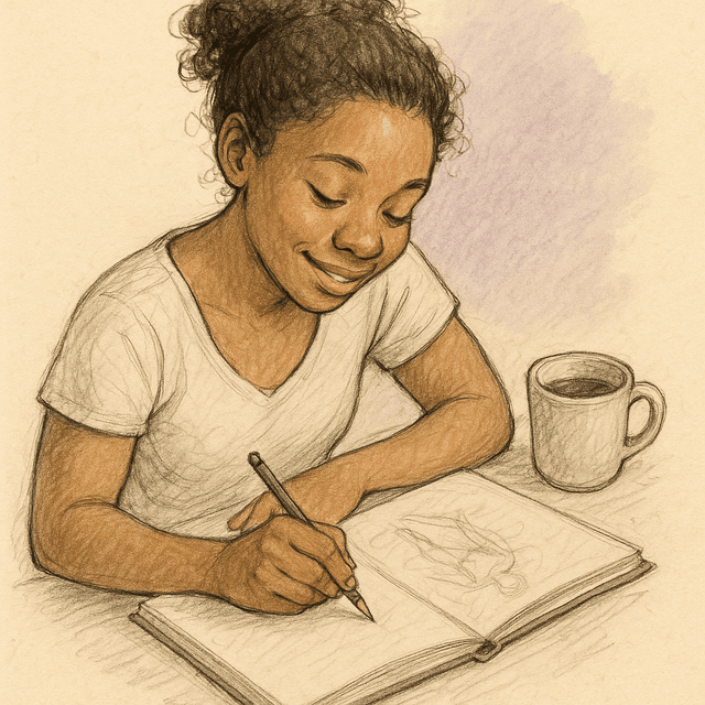 A hand sketching in an open notebook โ patient learning and reflective study